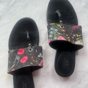 Gucci Women's Size 7 Floral Leather Slip on Thong Sandals